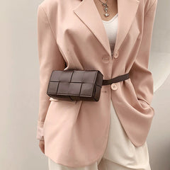 Lady Weave Crossbody Bag PU Leather Handbag Small Square Shoulder Messenger