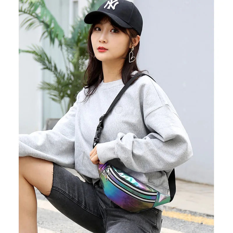 Holographic Fanny Pack Laser PU Waist Bag for Girls