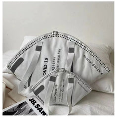Women Casual Canvas Tote Handbag Letter Print Ladies Shoulder Bag