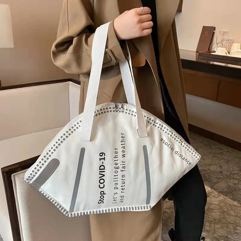 Women Casual Canvas Tote Handbag Letter Print Ladies Shoulder Bag