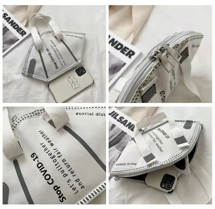 Women Casual Canvas Tote Handbag Letter Print Ladies Shoulder Bag