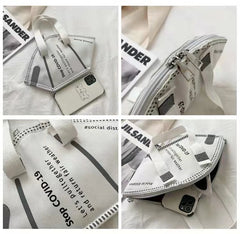 Women Casual Canvas Tote Handbag Letter Print Ladies Shoulder Bag