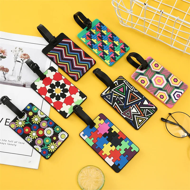 Geometric Pattern PVC Boarding Pass Luggage Tag ID Holder