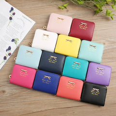 Bow Women Small Leather Wallets Zipper Purses Girls Lady Purse