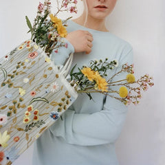 Mesh Embroidery Flowers Clear Shoulder Bag Eco Shopping Tote