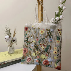 Summer Style Mesh Embroidered Flowers Clear Shoulder Bag