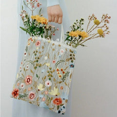 Mesh Embroidery Flowers Clear Shoulder Bag Romantic Handbag