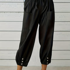 Women's Plus Solid Button Decor High Rise Harem Trousers