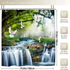 3pcs Pigeons Waterfall Landscape Shower Curtain Set