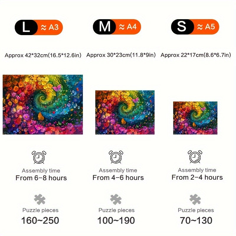 Spiral Flower Sea Wooden Jigsaw Puzzle with Irregular Animal Shapes