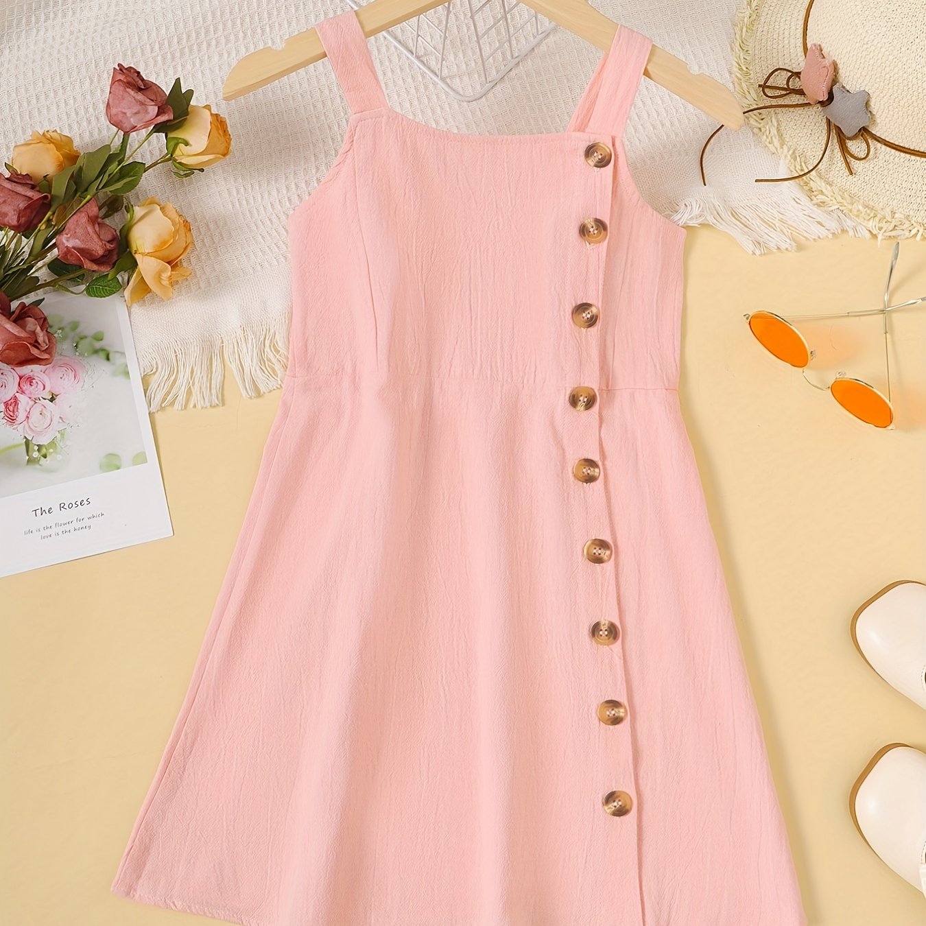 Toddler Girls Button Cotton Cami Dress for Party Beach Vacation