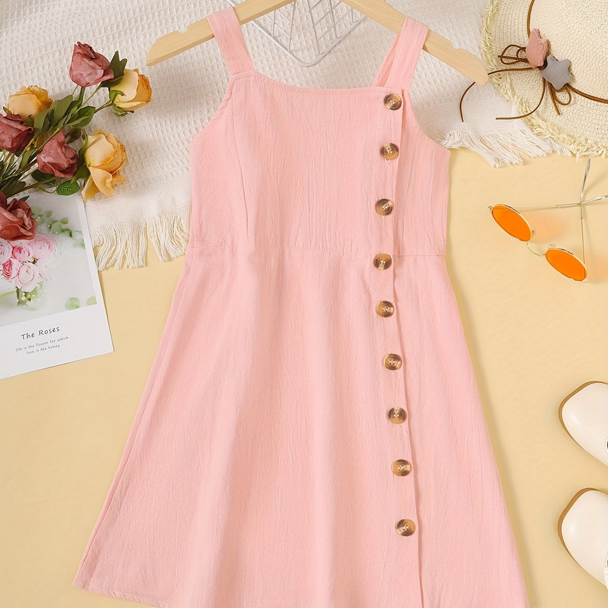 Toddler Girls Button Cotton Cami Dress for Party Beach Vacation