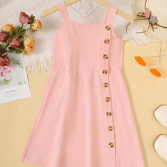 Toddler Girls Button Cotton Cami Dress for Party Beach Vacation