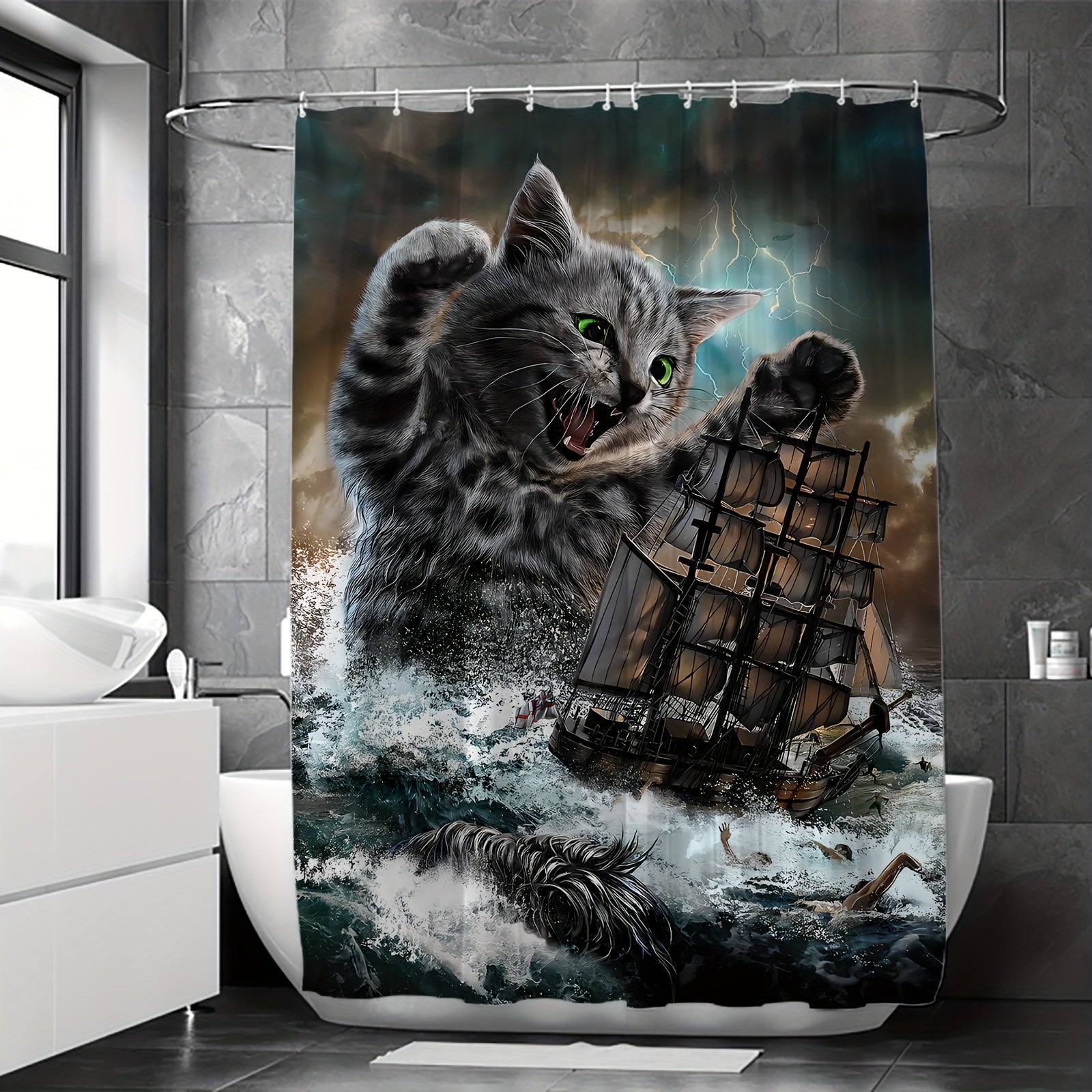 Cat Siren Sailboat Shower Curtain - Fun Bathroom Decor