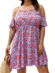  Women's Ditsy Floral Print Cold Shoulder Dress