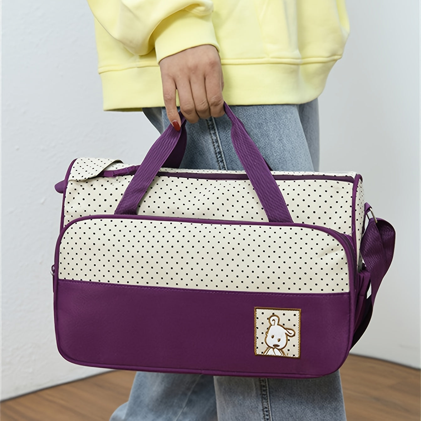 5pcs Polka Dot Mommy Bag Set Stylish & Spacious Crossbody Diaper Bag