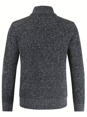 Argyle Texture Warm Plush Cardigan Zip Up Sweater