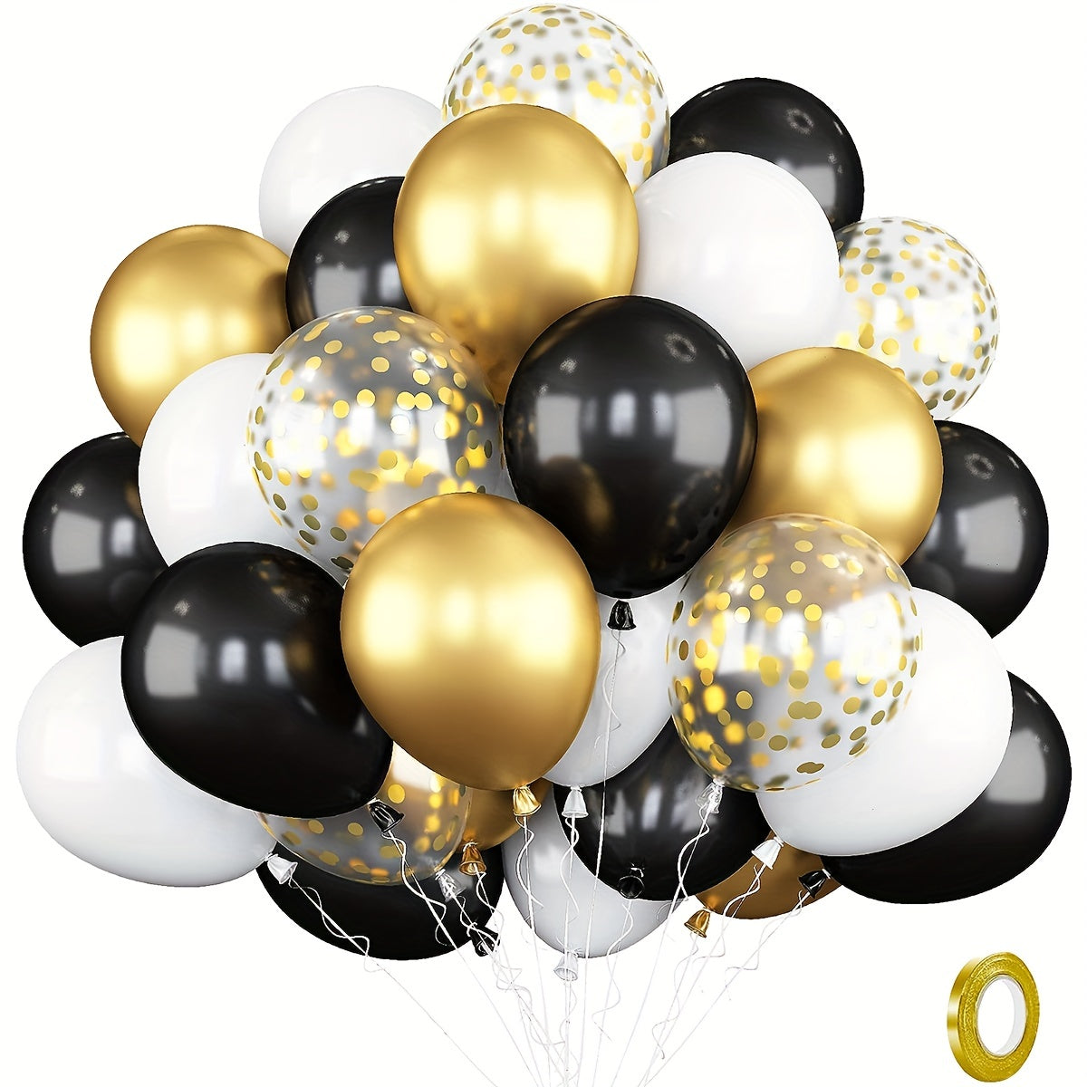 61pcs Golden Balloon Set with Confetti & Metallic Balloons - Party Decor