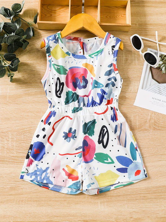 Toddler Girls Graffiti Sleeveless Rompers for Beach Vacation