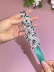 Emerald Green Rhinestone Bridal Belt Waistband Wedding Party Dresses