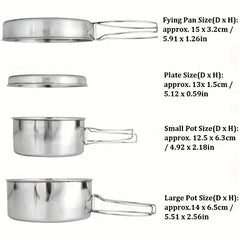 4pcs Stainless Steel Cookware Set Lightweight Cooking Kit for Camping