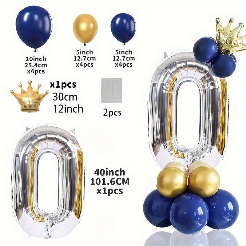 16pcs 40 inch Numbers Golden Crown Navy Balloons