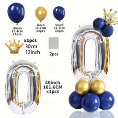 16pcs 40 inch Numbers Golden Crown Navy Balloons