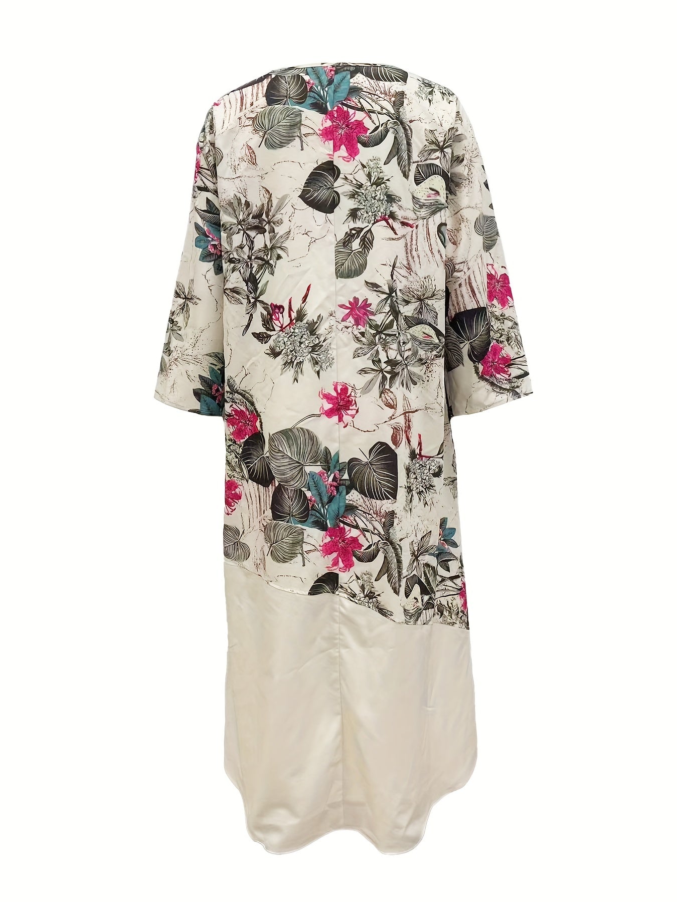  Colorblock Tropical Print Maxi Dress