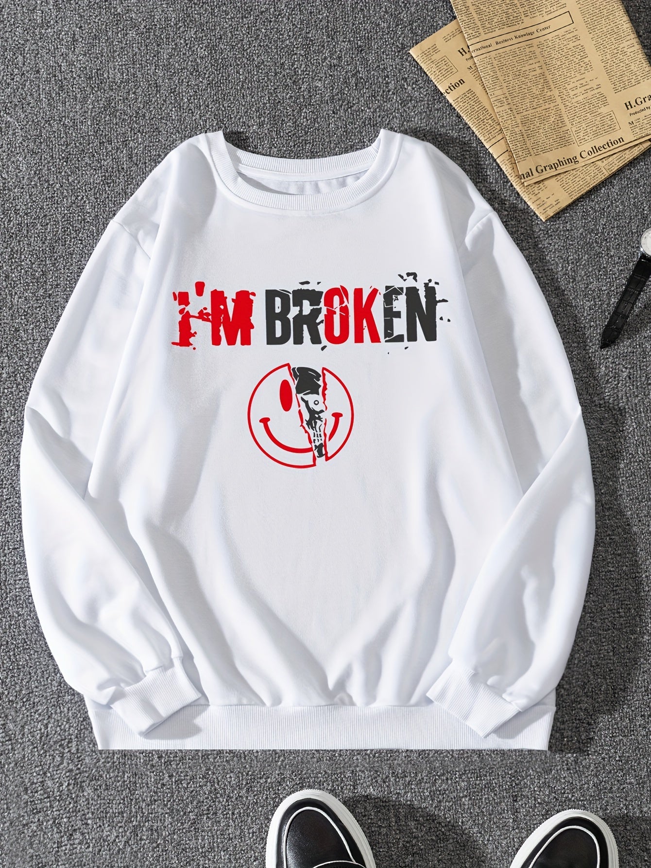 'I'm Broken' Print Sweatshirt Men's Casual Pullover Sweatshirt