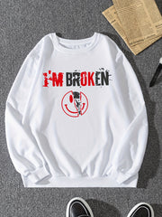 'I'm Broken' Print Sweatshirt Men's Casual Pullover Sweatshirt