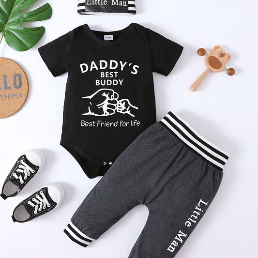 3pcs Daddy's Buddy Short Sleeve Onesie Romper & Pants Set