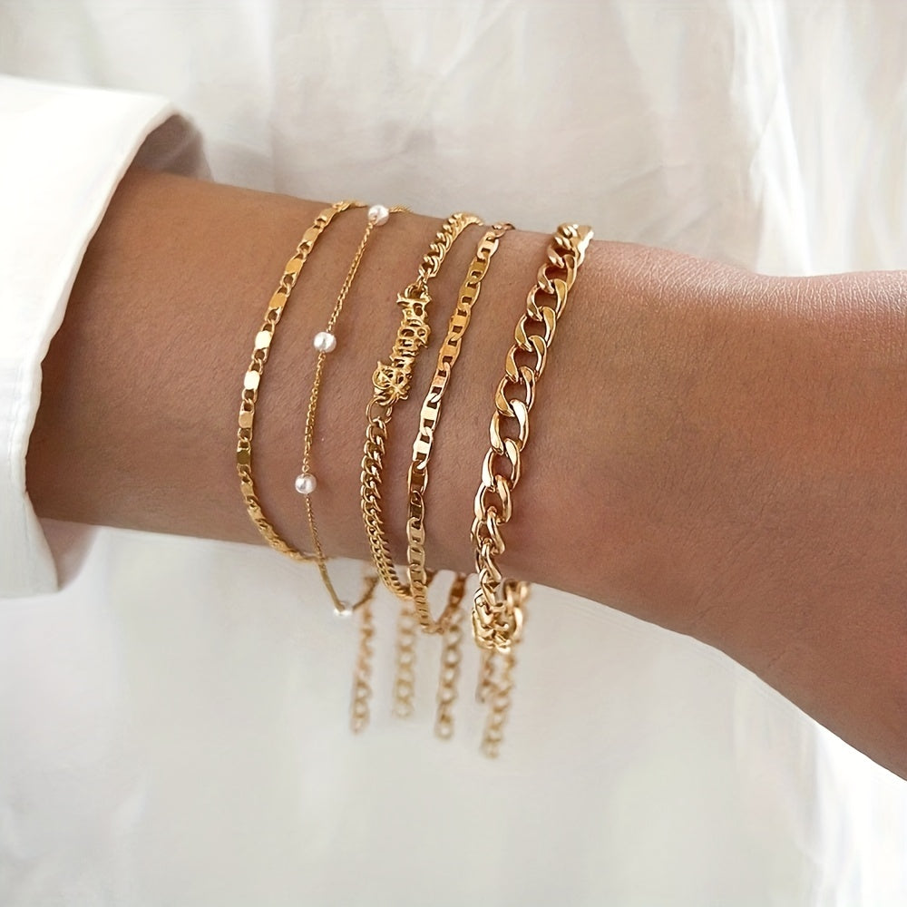 5 Pcs Hollow Chain Bracelet Minimalist Stackable Chain Bracelet