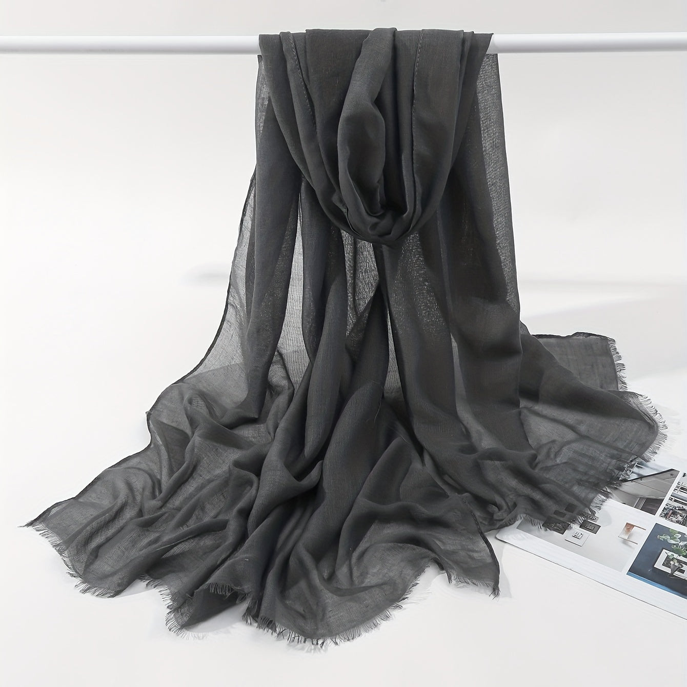 Minimalist Solid Raw Trim Scarf Casual Style Polyester Scarf Shawl