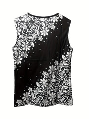 Floral Print Tank Top V-Neck Sleeveless Summer Casual Top