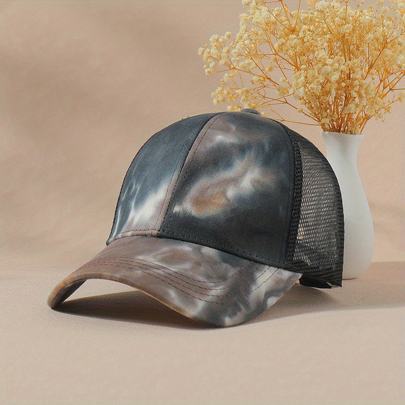 Ponytail Tie Dye Trucker Hat Unisex Baseball Cap Mesh