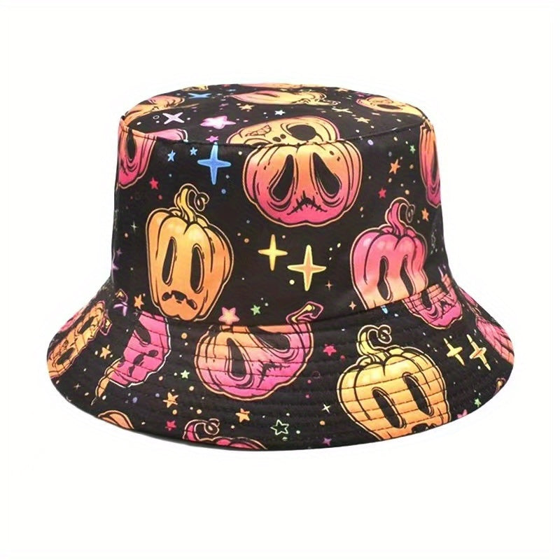 Y2K Halloween Anime Pumpkin Head Print Double Sided Basin Hat