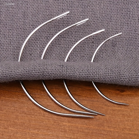 4pcs Silvery Big Eye Hand Sewing Needles For Craft Curved Needle Doll Repair