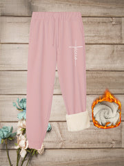 Letter Print Fleece Joggers