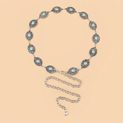 Vintage Western Style Turquoise Waist Chain Engraved Metal Belt