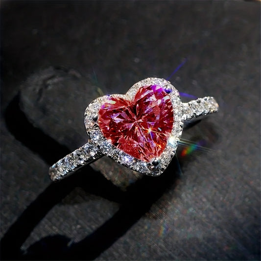 Romantic Engagement 3 Prong Heart Zirconia Rings for Women