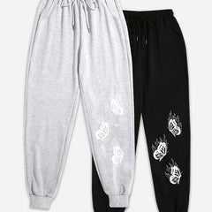 2 Pack Plus Size Sports Pants Women's Plus Butterfly Print Elastic Drawstring