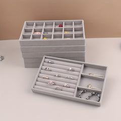 Grey Velvet Jewelry Tray Display Organizer