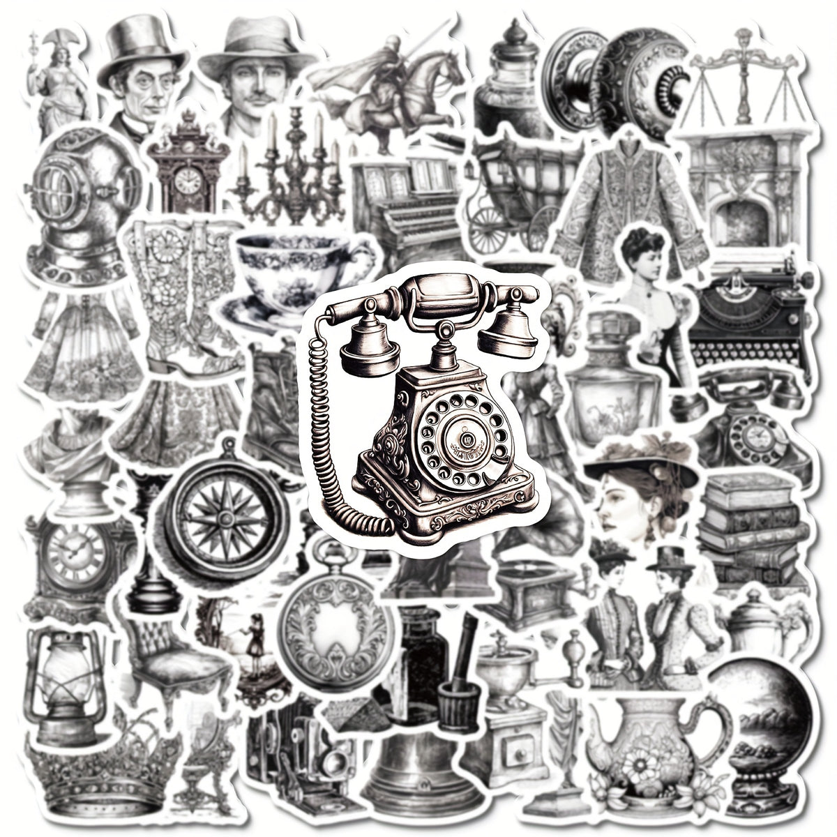50pcs Medieval Retro Style Waterproof Stickers Mixed C