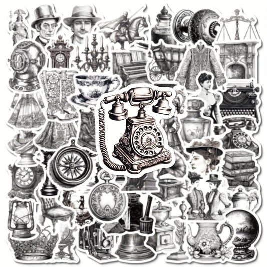 50pcs Medieval Retro Style Waterproof Stickers Mixed C
