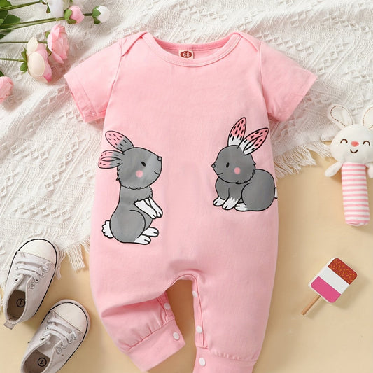 Pink Rabbit Print Baby Girl Bodysuit