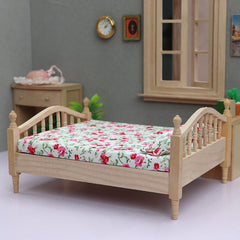1/12 Scale Wooden Twin Bed Frame with Floral Bedding