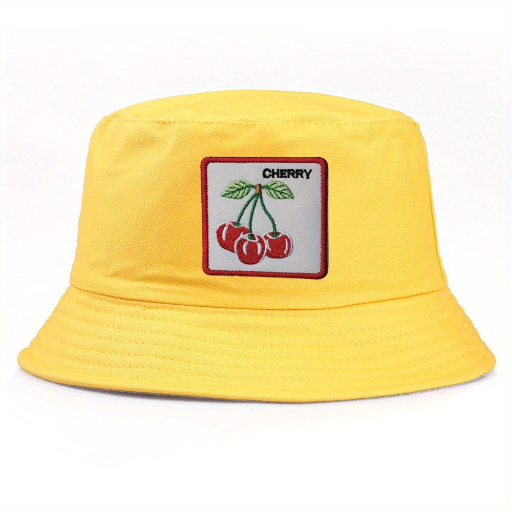 Reversible Cherry Embroidery Bucket Hat