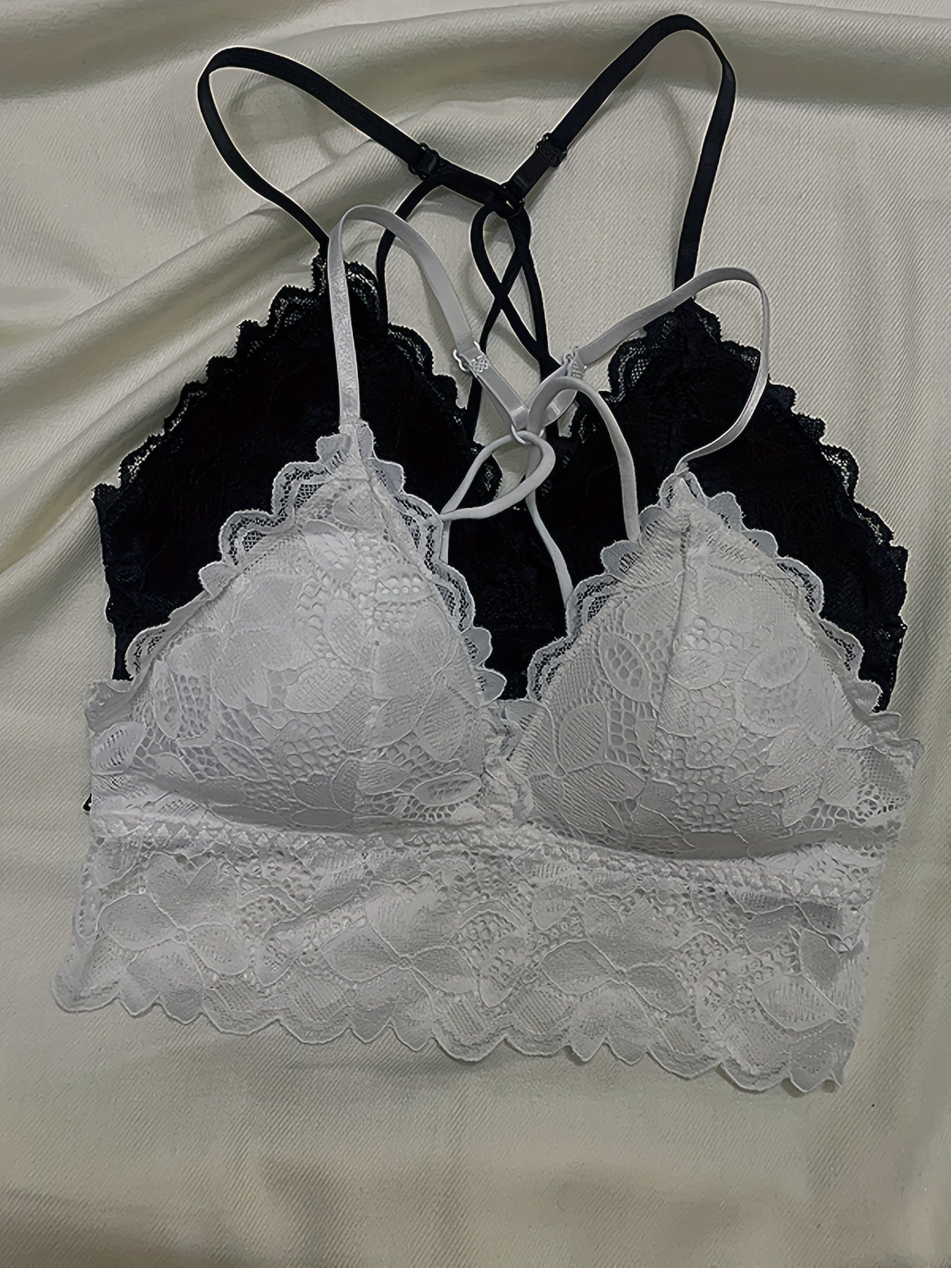 2pcs Lace Bralettes Scallop Trim Everyday Bra Women's Lingerie
