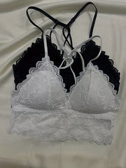 2pcs Lace Bralettes Scallop Trim Everyday Bra Women's Lingerie