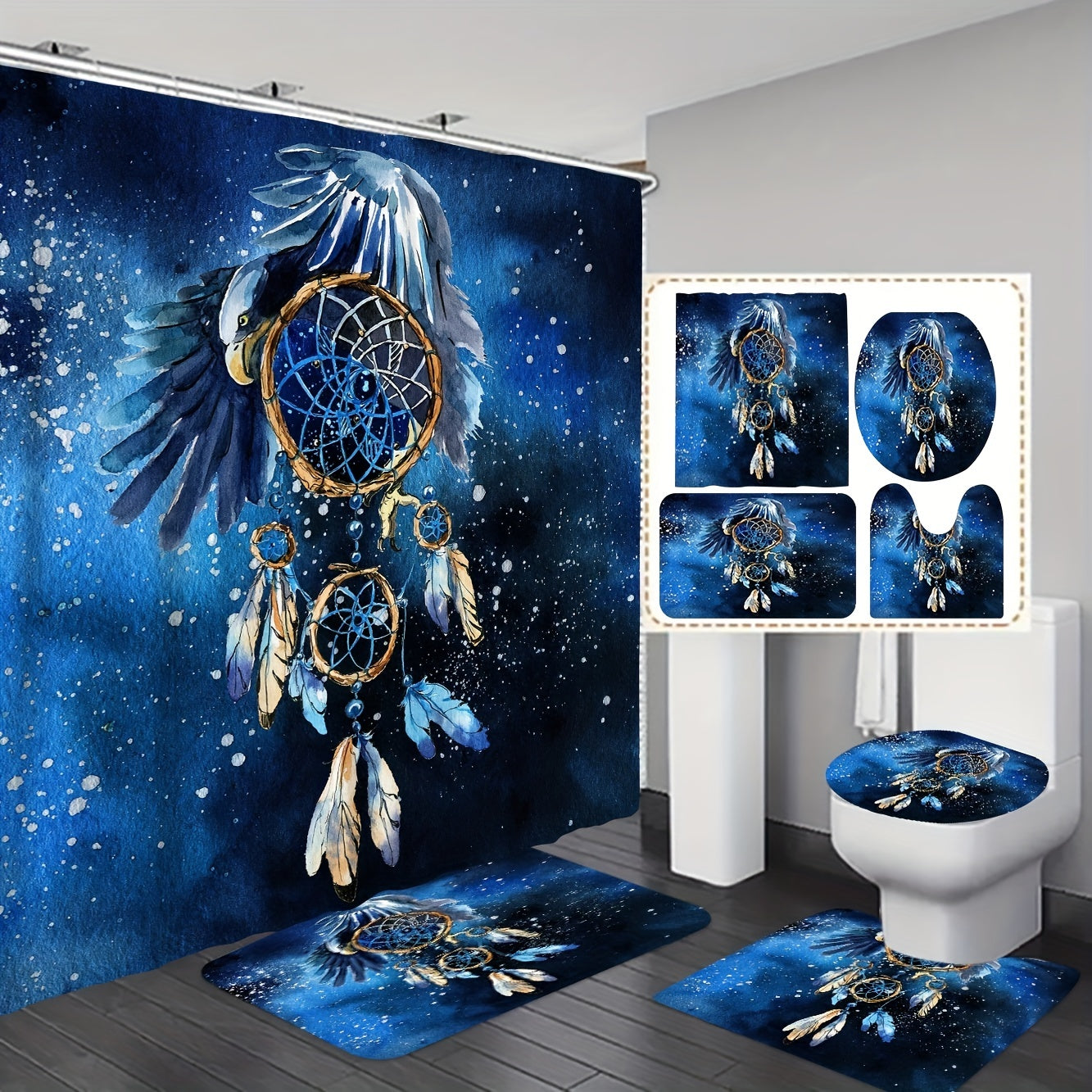 Eagle Feather Bathroom Set with Shower Curtain & 12 Hooks